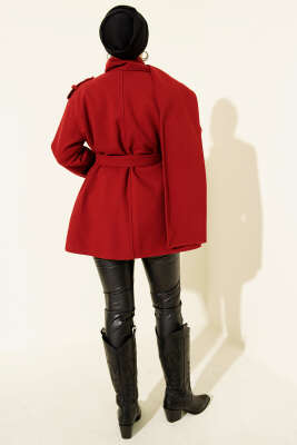 Omuz Apoletli Atkılı Kaşe Kaban Bordo - Kaban