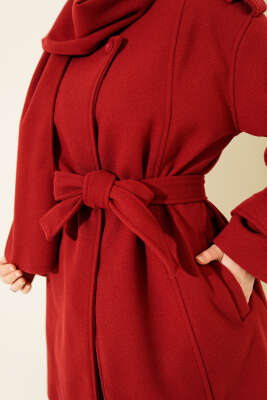 Omuz Apoletli Atkılı Kaşe Kaban Bordo - Kaban