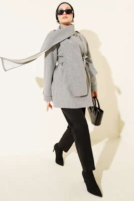 Omuz Apoletli Atkılı Kaşe Kaban Gri - Kaban