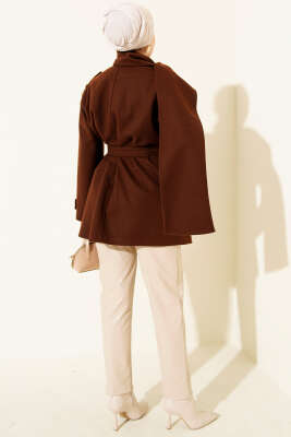 Omuz Apoletli Atkılı Kaşe Kaban Kahve - Kaban