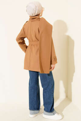 Omuz Apoletli Atkılı Kaşe Kaban Latte - Kaban