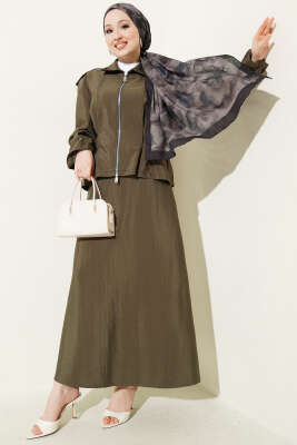 Omuz Apoletli Bel Pensli Etekli Takım Haki - NEFİSE