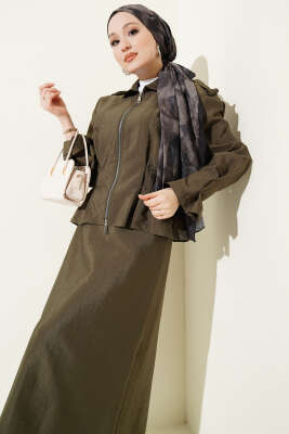 Omuz Apoletli Bel Pensli Etekli Takım Haki - İkili Takım