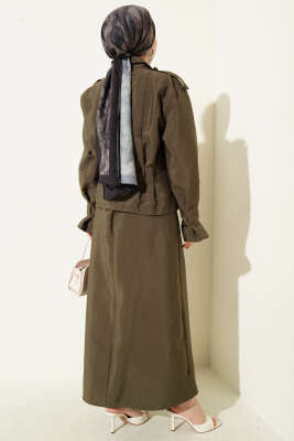 Omuz Apoletli Bel Pensli Etekli Takım Haki - İkili Takım