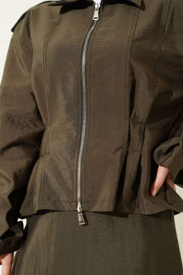 Omuz Apoletli Bel Pensli Etekli Takım Haki - İkili Takım