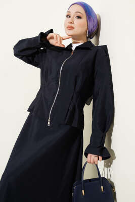 Omuz Apoletli Bel Pensli Etekli Takım Lacivert - İkili Takım