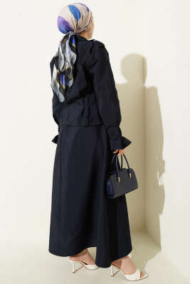 Omuz Apoletli Bel Pensli Etekli Takım Lacivert - İkili Takım