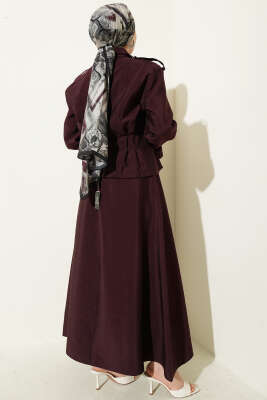 Omuz Apoletli Bel Pensli Etekli Takım Mürdüm - İkili Takım