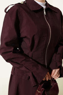 Omuz Apoletli Bel Pensli Etekli Takım Mürdüm - İkili Takım