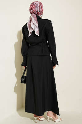 Omuz Apoletli Bel Pensli Etekli Takım Siyah - İkili Takım