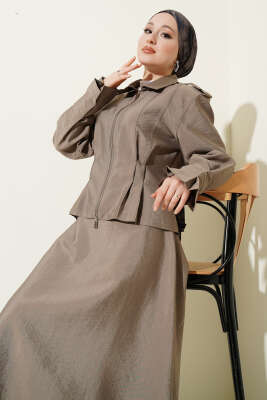 Omuz Apoletli Bel Pensli Etekli Takım Vizon - İkili Takım