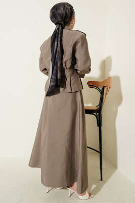 Omuz Apoletli Bel Pensli Etekli Takım Vizon - İkili Takım