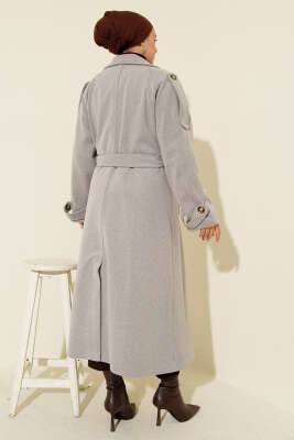 Omuz Apoletli Düğme Detaylı Kaşe Kaban Gri - Kaban