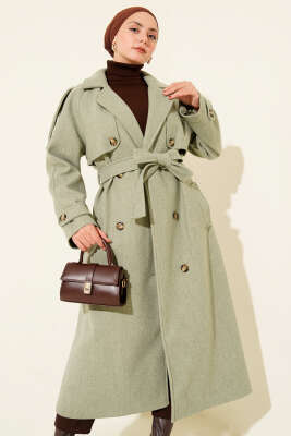 Omuz Apoletli Düğme Detaylı Kaşe Kaban Mint - Kaban