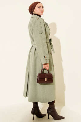 Omuz Apoletli Düğme Detaylı Kaşe Kaban Mint - Kaban
