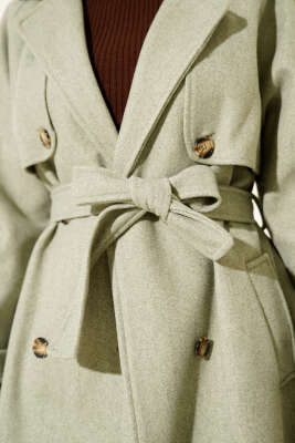 Omuz Apoletli Düğme Detaylı Kaşe Kaban Mint - Kaban