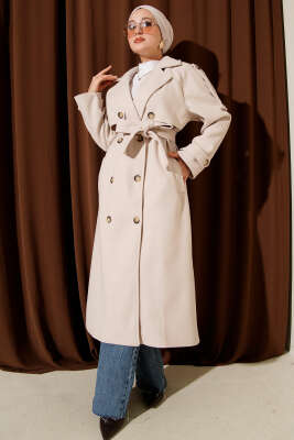 Omuz Apoletli Düğme Detaylı Kaşe Kaban Taş - Kaban