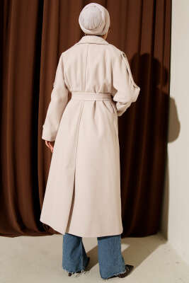 Omuz Apoletli Düğme Detaylı Kaşe Kaban Taş - Kaban