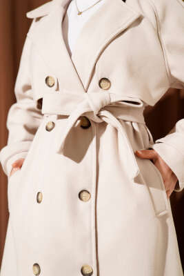 Omuz Apoletli Düğme Detaylı Kaşe Kaban Taş - Kaban