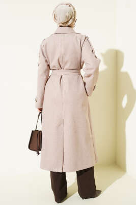 Omuz Apoletli Düğme Detaylı Kaşe Kaban Vizon - Kaban