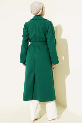 Omuz Apoletli Düğme Detaylı Kaşe Kaban Zümrüt - Kaban