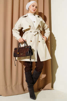 Omuz Apoletli Düğmeli Astarsız Trençkot Bej - Trençkot