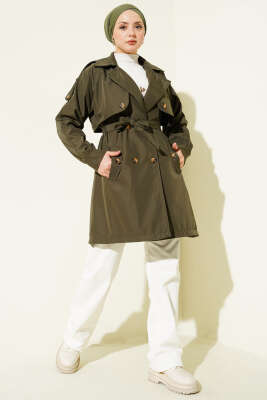 Omuz Apoletli Düğmeli Astarsız Trençkot Haki - Trençkot