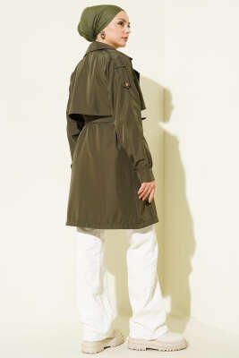 Omuz Apoletli Düğmeli Astarsız Trençkot Haki - Trençkot
