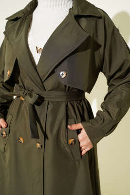 Omuz Apoletli Düğmeli Astarsız Trençkot Haki - Trençkot