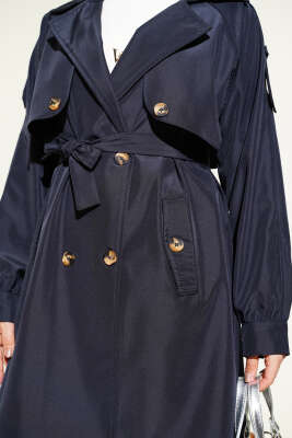 Omuz Apoletli Düğmeli Astarsız Trençkot Lacivert - Trençkot