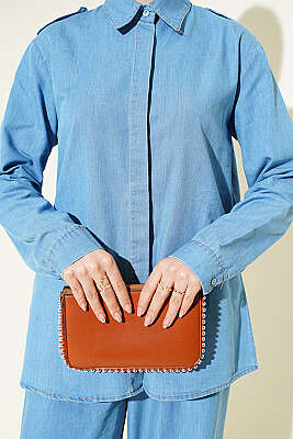 Omuz Apoletli Gizli Düğmeli Kot İkili Takım Açık Mavi - İkili Takım