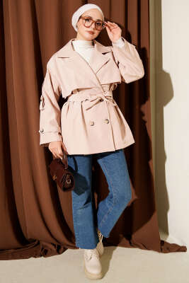 Omuz Apoletli Kuşaklı Trençkot Bej - Trençkot