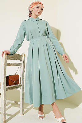 Omuz Apoletli Pileli Etekli İkili Takım Çağla Yeşili 