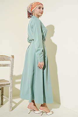 Omuz Apoletli Pileli Etekli İkili Takım Çağla Yeşili - İkili Takım