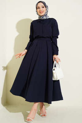 Omuz Apoletli Pileli Etekli İkili Takım Lacivert - HATUN