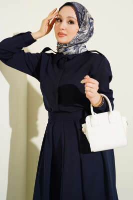 Omuz Apoletli Pileli Etekli İkili Takım Lacivert - İkili Takım