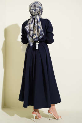 Omuz Apoletli Pileli Etekli İkili Takım Lacivert - İkili Takım