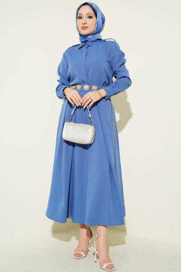 Omuz Apoletli Pileli Etekli İkili Takım Mavi - İkili Takım