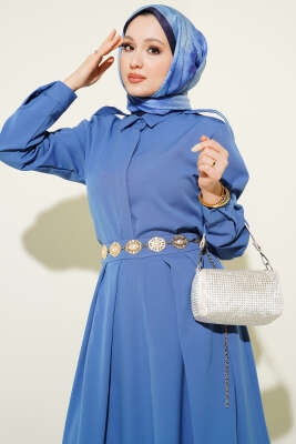 Omuz Apoletli Pileli Etekli İkili Takım Mavi - İkili Takım