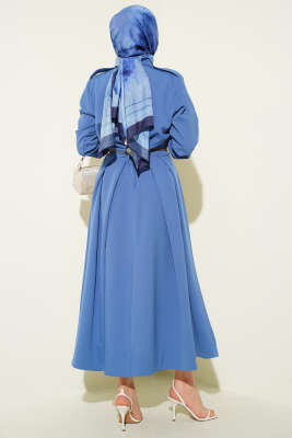 Omuz Apoletli Pileli Etekli İkili Takım Mavi - İkili Takım