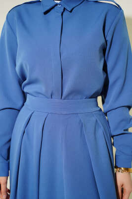 Omuz Apoletli Pileli Etekli İkili Takım Mavi - İkili Takım