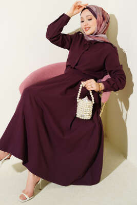 Omuz Apoletli Pileli Etekli İkili Takım Mürdüm - HATUN