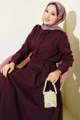 Omuz Apoletli Pileli Etekli İkili Takım Mürdüm - İkili Takım