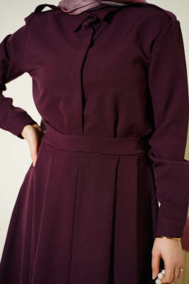 Omuz Apoletli Pileli Etekli İkili Takım Mürdüm - İkili Takım