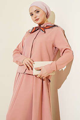 Omuz Apoletli Pileli Etekli İkili Takım Pudra - İkili Takım