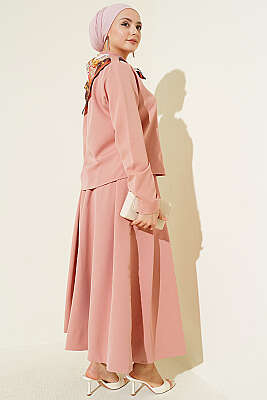 Omuz Apoletli Pileli Etekli İkili Takım Pudra - İkili Takım