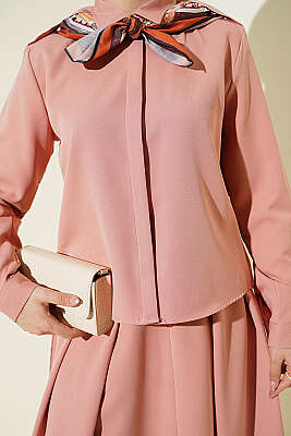 Omuz Apoletli Pileli Etekli İkili Takım Pudra - İkili Takım