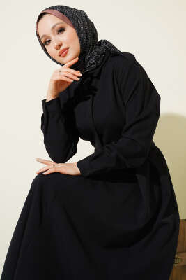 Omuz Apoletli Pileli Etekli İkili Takım Siyah - İkili Takım