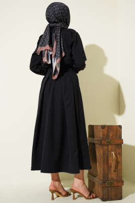 Omuz Apoletli Pileli Etekli İkili Takım Siyah - İkili Takım