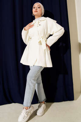 Omuz Apoletli Tensel Trençkot Ekru - Trençkot